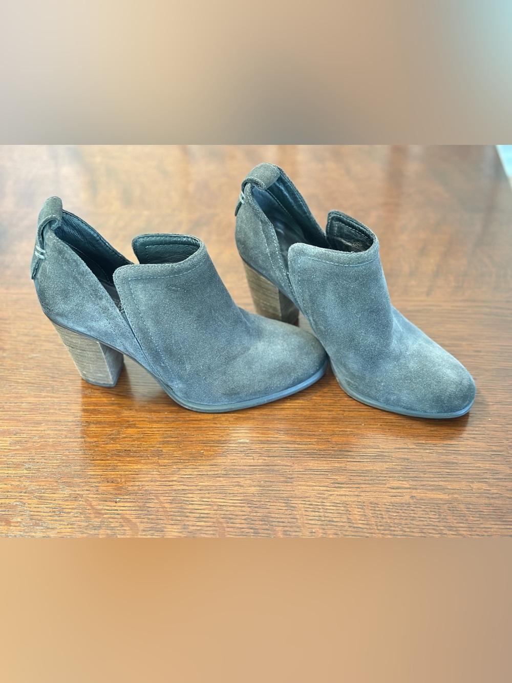 Vince Camuto Suede Cutout Ankle Booties in Charcoal Gray